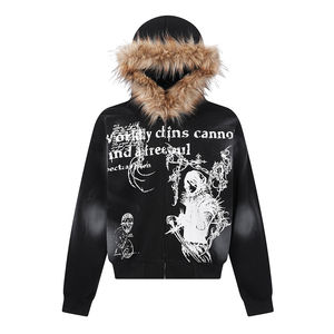 Acid Washed Custom Streetwear Hoodies <b>Jackets</b> Sun Faded Unisex High Quality Dtg Print Cropped Zip up <b>Camo</b> Hoodies for <b>Men's</b> - Product Image 1