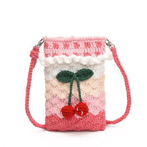 Crochet Cotton Fashion Phone Bag Cute Cherry Women's <b>Medium</b> Single Shoulder <b>Handbag</b> Urban Simplicity Portable - Product Image 5