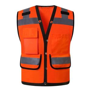 Gilet de sécurité réfléchissant en toile légère pour hommes, vêtement d'extérieur respirant d'été avec 5 poches dimensionnelles et logo personnalisé - Product Image 6