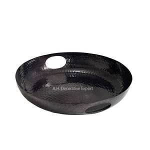 Elegante plato de aluminio con recubrimiento de polvo negro para hoteles, restaurante, mesa, plato para servir frutas, diseño martillado, bandeja de almacenamiento redonda - Product Image 2