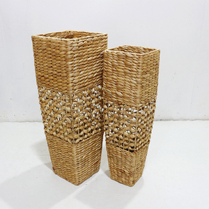 Artex Dong Thap Set of 2 Woven Seagrass Minimalist <b>Tall</b> Square Floor <b>Vase</b> for Anniversary <b>Decor</b> - Product Image 1