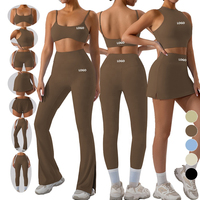 Ensemble de sport 5 pièces sexy pour femme : soutien-gorge de sport sans couture dos nageur, leggings froncés aux fesses, ensemble de yoga et d'entraînement assorti, taille en maille écologique