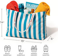 Grand sac de plage rayé grande capacité, résistant à l'eau, avec broderie personnalisée des initiales, sac de voyage pour femmes