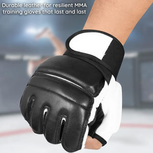 Gant professionnel MMA noir mat 7oz MMA entraînement Sparring grappling boxe demi-doigts gants de boxe MMA en cuir - Product Image 4