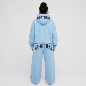 Ensemble de survêtement décontracté deux pièces pour femme : sweat à capuche oversize bleu clair et pantalon de jogging large - Product Image 2