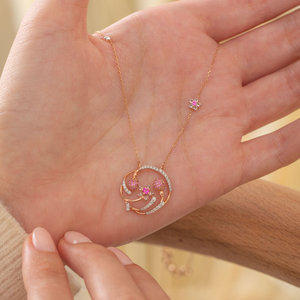 Collier pendentif en or rose 14 carats avec pierre précieuse rose et diamant pour femmes, bijoux élégants, fournisseur en gros, exportateur - Product Image 4