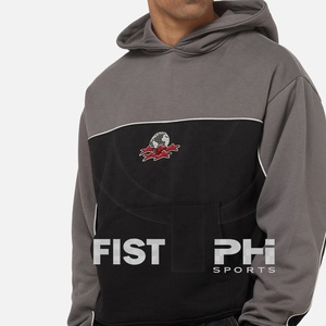 Custom Embroidered Logo Design Black Gray Panel Heavyweight 100% Cotton Winter Hoodie-Unisex 350g Fabric Trendy 2026 - Product Image 6