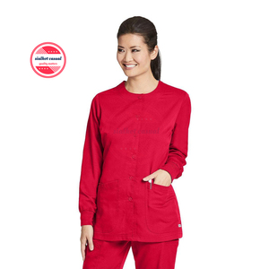 Blouse de travail en coton polyester de qualité supérieure pour femmes médecins |   Veste de travail d'hôpital à manches longues avec poches et fermeture à pression - Product Image 1