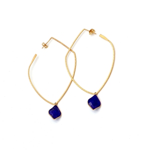 Dua ต่างหูระย้า Lapis ทำจากทองเหลืองชุบทอง18K เครื่องประดับอัญมณีธรรมชาติสำหรับงานแต่งงาน - Product Image 1