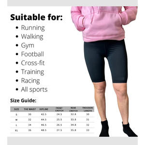 Pantalones cortos para correr de compresión de poliéster azul marino de cintura alta para mujer, pantalones cortos deportivos de talla grande más exigentes a la venta - Product Image 6