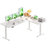 Bureau d'angle réversible à 3 niveaux réglable en hauteur, grande station de travail ergonomique pour salle de réception, bureau debout électrique en forme de L