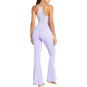 OEM Women Ribbed Yoga Pants Flare Style | High Waist Gym <b>Leggings</b> Manufacturer High Waist Workout Pants with Pocket - Product Image 3