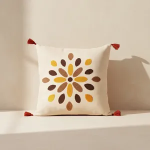 Funda de Almohada Cuadrada de Lino Amber Sun con Bordado Floral 3D, 42x42cm, Cierre Oculto, Lavable, Decoración para el Hogar - Product Image 2