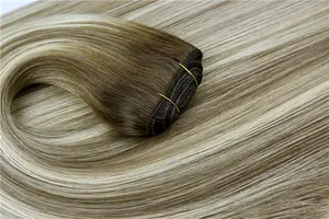 Pengiriman cepat ekstensi rambut Remy pakan Genius ditarik ganda tipis tak terlihat nyaman dapat dipotong rambut Rusia