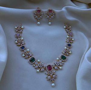 Conjunto de joyas de diamantes culturales americanos para mujer, accesorios nupciales para boda, collar, pendientes, moda india - Product Image 3