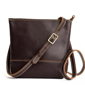 Bolso Bandolera de Cuero Genuino, Color Sólido, Cierre de Cremallera, Estilo Minimalista, Uso Diario, Bolso Tote para Mujer - Product Image 1