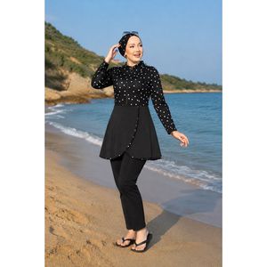 Traje de Baño Modesto con Falda y Cierre de Cremallera Frontal Negro, Tallas XS-XL, Estilo Islámico, Cintura Alta, Opciones de Logotipo Personalizado, Talla XL - Product Image 2