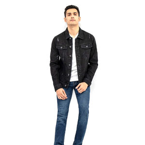 Chaqueta de lona vaquera de invierno personalizada de fábrica, servicio OEM, con logotipo frontal lavado con pigmentos, con capucha, informal para hombre - Product Image 1