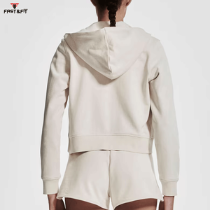 Wholesale Women's Knitted <b>Workout</b> Printed Crop Top <b>Hoodie</b> with Front Logo-Customizable Breathable Fabric - Product Image 4