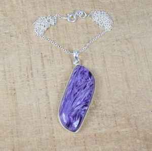 Collar con Colgante de Plata de Ley con Charoita Morada, Gema Giratoria, Joyería Hecha a Mano, Piedra Natural, Regalo para Mujer - Product Image 2