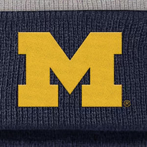 Men's Gray/Navy University Of Michigan Wolverines High Quality Custom Made Primetime Peak Cuffed Knit <b>Hat</b> with <b>Pom</b> - Product Image 4