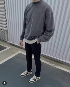 Ropa de calle básica personalizada, Jersey extragrande con cuello redondo lavado con ácido, sudadera mezclada de algodón de rizo francés de invierno - Product Image 5