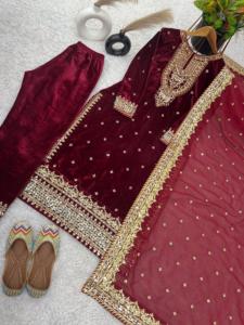 New Designer Heavy Work Dupatta Indian & Pakistani Clothing Heavy Velvet <b>Top</b> for Party Wear <b>Viscose</b> Velvet <b>Top</b> with Heavy Work - Product Image 5