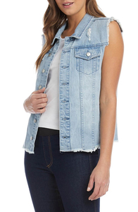 Femmes Denim Jean Gilet Classique Junior Bouton Up Respirant Veste Recadrée En Détresse Sans Manches Jean Veste - Product Image 3