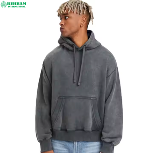Sweat à capuche d'hiver pour homme en coton 100% de haute qualité, coupe classique, doublure polaire, style vintage délavé à l'acide et effet usé - Product Image 1