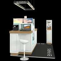 Kiosque de luxe brillant pour parfums avec enseigne lumineuse LED suspendue, comptoir d'exposition personnalisé pour centre commercial pour la vente au détail de marques de parfums et cosmétiques