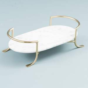 Bandeja de servicio de lujo de Material de mármol blanco Moder de forma personalizada con asas curvas decoración del hogar utensilios de cocina bandeja de mesa de comedor - Product Image 4