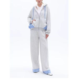 High Quality <b>grey</b> tracksuit Factory 2pcs Drawstring Set Oversized Zippered Sweatshirt <b>Fabric</b> Blocked Women Tracksuit Set - Product Image 4