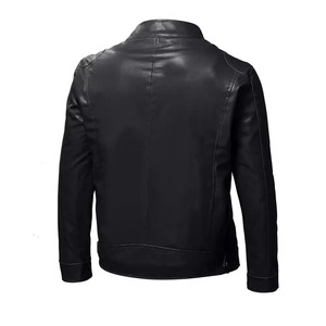Chaqueta de moto de cuero negro para hombre de otoño con cuello levantado, ropa de calle con cremallera de Color sólido, chaqueta de motorista cálida de invierno para hombre - Product Image 4