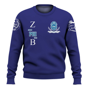Zeta Phi เสื้อสเวตเตอร์คอกลมสำหรับผู้หญิง1920สีฟ้ารุ่นเบต้าปักลายตัวอักษรกรีก - Product Image 1