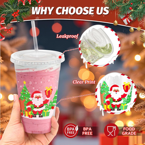 Vasos de Plástico de 20 oz para Navidad con Tapas y Pajitas, Resistentes, Aptos para Alimentos, Transparentes, para Café Helado, Vasos Desechables para Bebidas Frías - Product Image 3