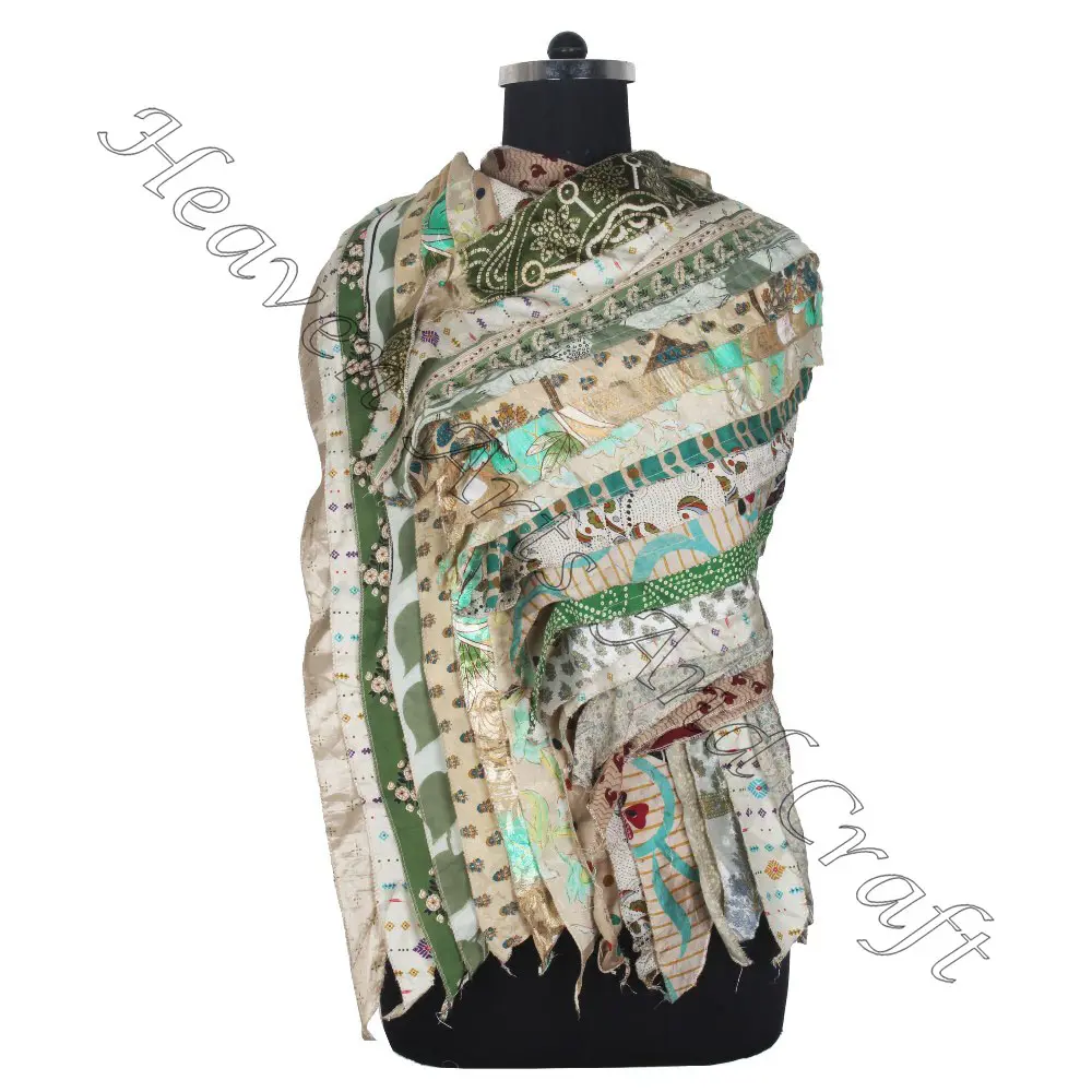 Recycelte Seide Sari 15 Streifen Boho Handmade Schal gestohlen Hippie Seide Frauen Kopf vertuschen Sexy Ethnische Kleidung Recycelt Großhandel