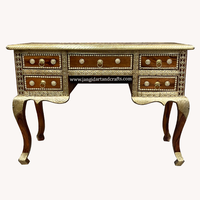 Table de Console Vintage en laiton, décor en bois, pieds en bois, fabriqué à la main, Table de salon rustique, Table d'appoint inde
