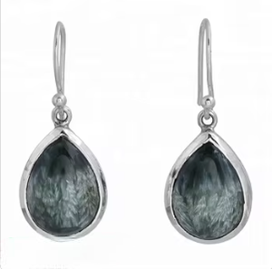 Seraphinite Talpe Cut Gemstone Argent Sterling 925 Avec Argent Plaqué À La Mode Lunette Réglage Boucle D'oreille À La Mode Pour Cadeau De Mariage. - Product Image 4