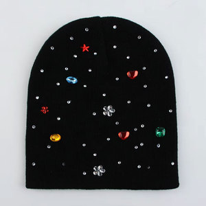Cute Hand Embroidered Punk Style Beanie Hat for Adults Unisex <b>Winter</b> <b>Cap</b> in Yellow Black Pink Colors with Sequin Decoration - Product Image 4