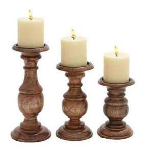 Meilleur bougeoir 3 pièces en bois avec différents modèles Taille et forme personnalisées pour un usage domestique Nouveau style de porte-bouteille en verre - Product Image 4