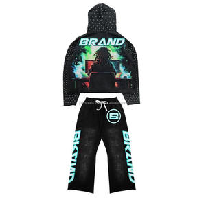 Vente en gros de survêtements d'entraînement en polaire Gym Fitness Tech avec logo personnalisé pour hommes ensemble de 2 pièces de jogging de grande taille avec capuche solide pour l'hiver - Product Image 3