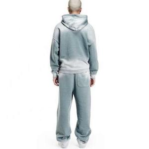 Men's Custom Zip up Fleece Tracksuit Set Acid Wash Hoodie and Sweatpants With Distress Patch <b>Flared</b> Winter Sweat Suit - Product Image 5