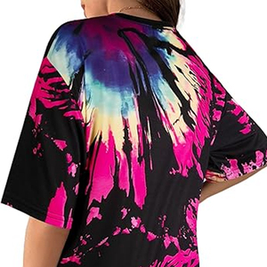 T-shirt graphique tie-dye grande taille pour femme, manches courtes, col rond, éco-responsable, style hip-hop, 100 % coton, pour club et soirée - Product Image 5