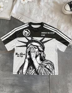 T-shirt à col rond ample en coton 100% tricoté, coupe ample, impression graphique personnalisée, streetwear, manches courtes pour homme - Product Image 4