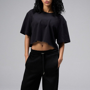 Camiseta ajustada de manga corta extragrande de algodón 100% elástica con logotipo personalizado para mujer - Product Image 1