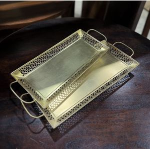ถาดสแตนเลสสตีลรูปสี่เหลี่ยมผืนผ้าสีทองหรูหราสำหรับใช้100% ความปลอดภัยในการรับประทานอาหาร - Product Image 1