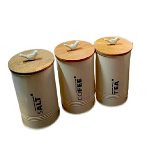 Tin With <b>Wood</b> Lid Reusable Kitchen Pot & <b>Box</b> With White Finished Metal Coffee <b>Tea</b> Sugar Storage <b>For</b> Kitchen Storage Canister Set - Product Image 3