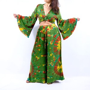 Ensemble jupe en rayonne style bohème avec haut à volants et nœud, jupe longue imprimé floral, respirant, tenue d'été vintage, style féerique années 70, mode hippie - Product Image 6