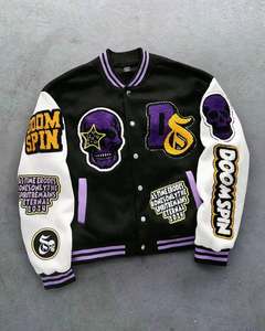 Veste de baseball varsity en chenille brodée de haute qualité sur mesure pour homme avec manches en cuir - Product Image 3