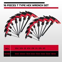 Set Kunci Allen Hex Profesional 16pcs SAE Metric Standar Presisi, Pegangan Ergonomis, Laris Terjual
